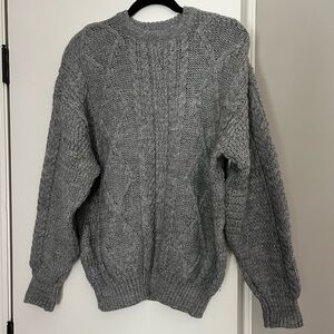 Elms Park Gray Cable Knit Crewneck Sweater